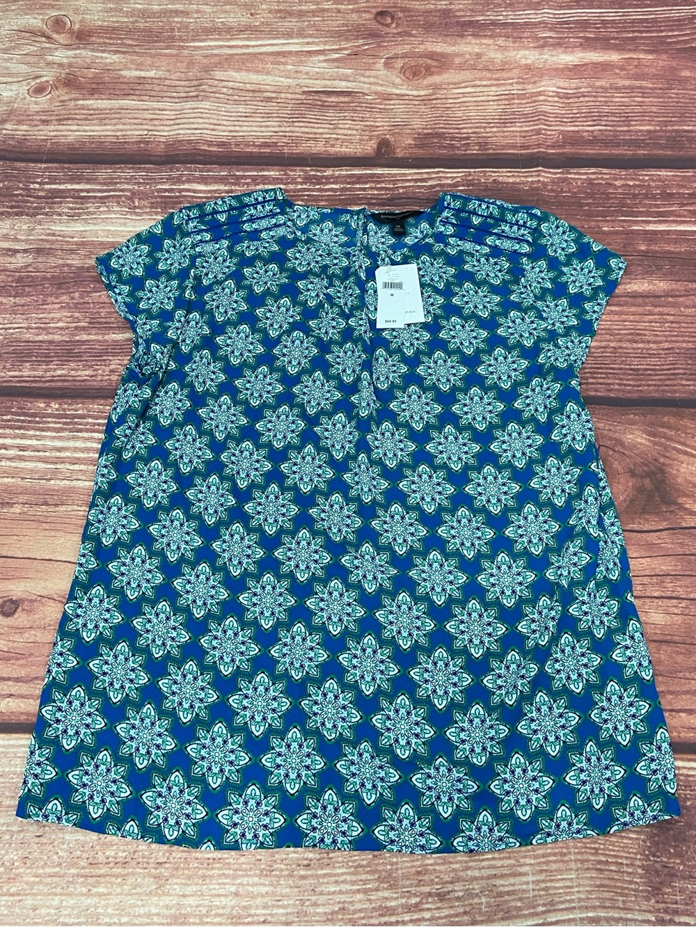 NWT Banana Republic Factory Blue Green Floral Print Top - Women’s Medium